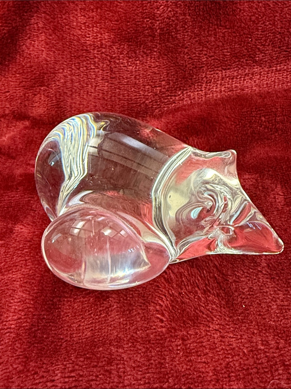 🐭Paperweight Clear Art Glass Mouse Figurine Paperweight Polished Bottom Vtg